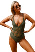 Sexy Olive Crochet Front Detail One Piece Bathing Suit